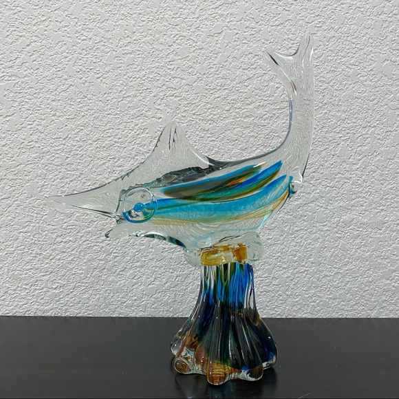 Murano Style Art Glass Blue Marlin Fish 11” Fish Sculpture Figurine - Picture 1 of 14